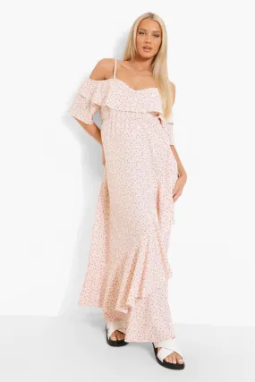 Maternity Cold Shoulder Ditsy Midi Dress