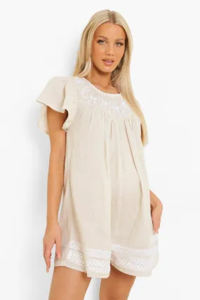 Maternity Embroidered Cotton Smock Romper