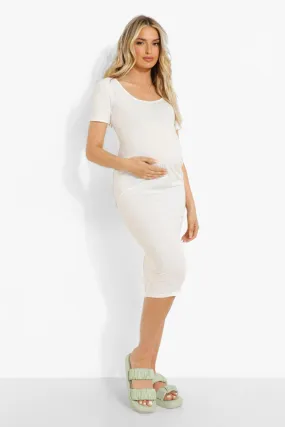 Maternity Short Sleeve Rib Midi Dress