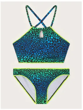 Monsoon Girls Storm Leopard Bikini - Green