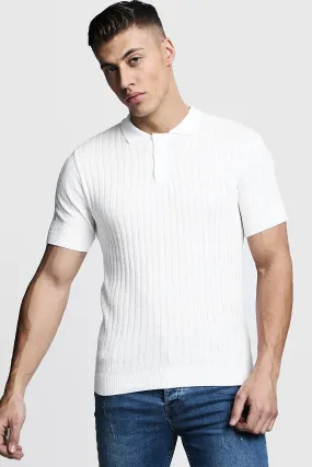 Muscle Fit Ribbed Knitted Polo