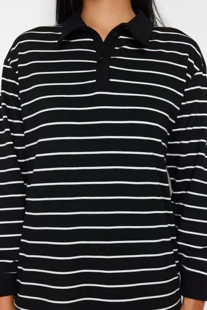 Oversize Polo Neck Knitted Striped Dress