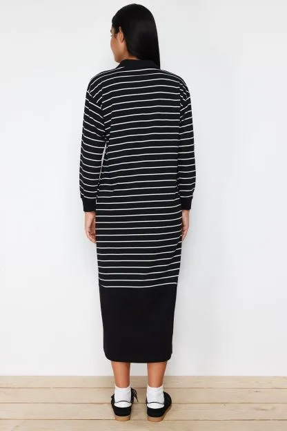 Oversize Polo Neck Knitted Striped Dress