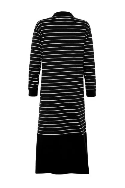 Oversize Polo Neck Knitted Striped Dress