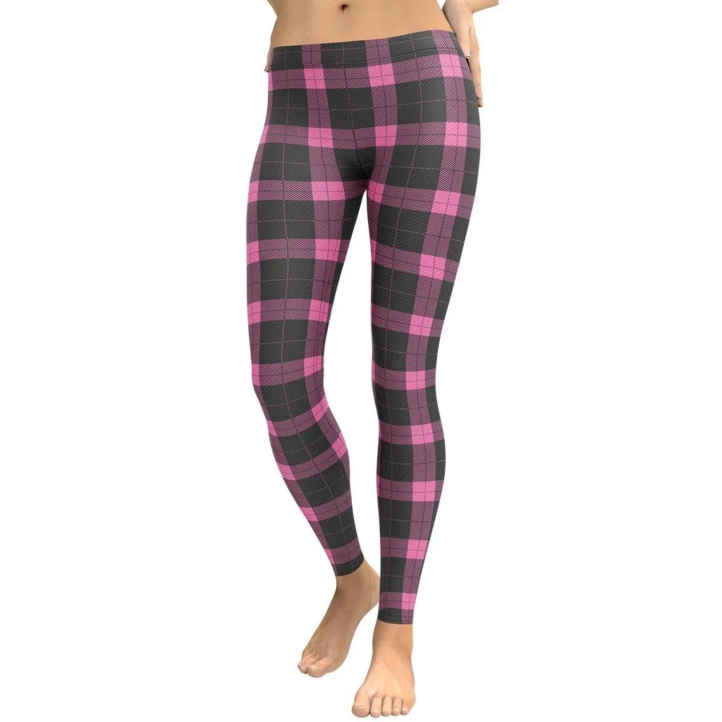 Pink Plaid Print Leggings