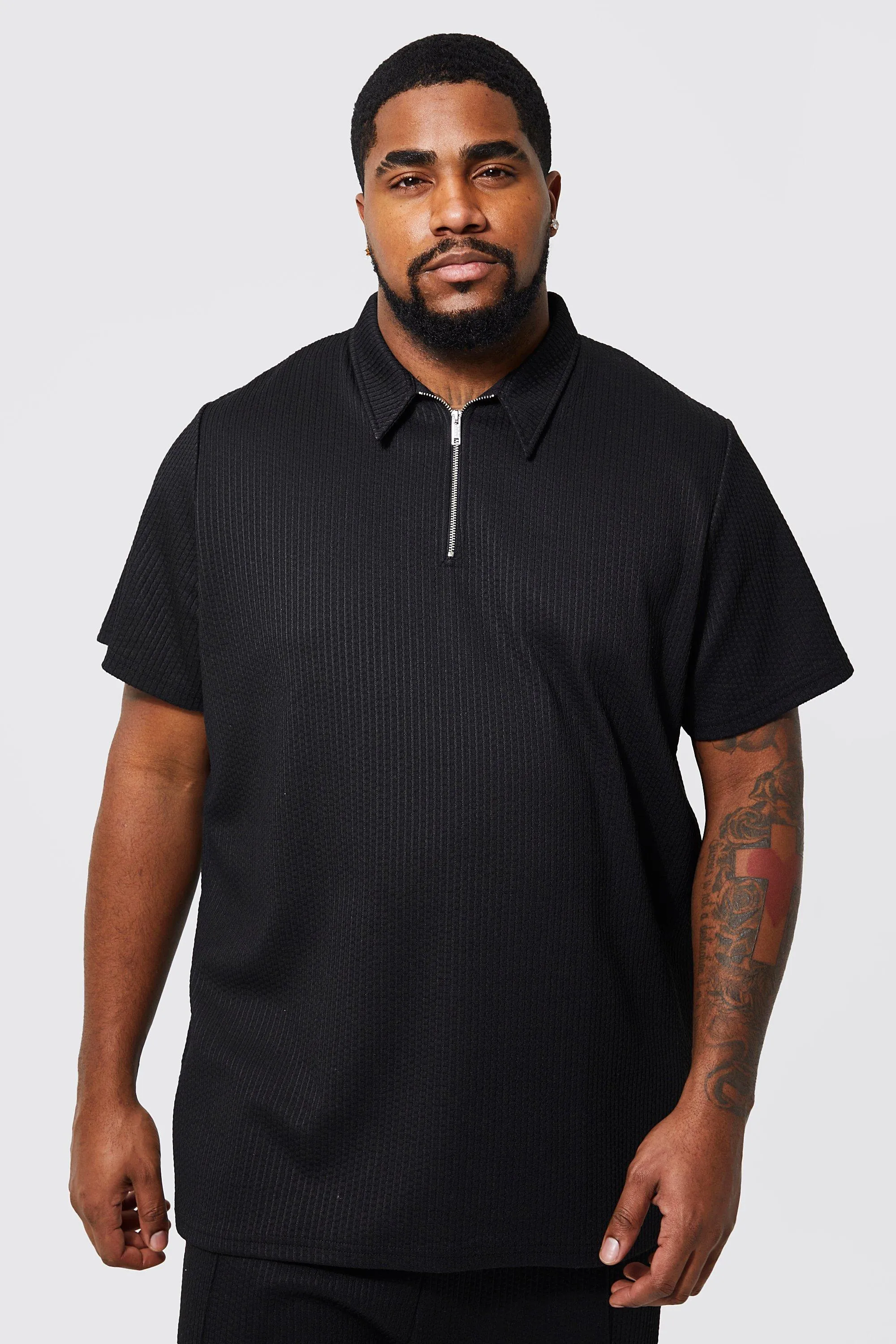 Plus Jacquard Zip Polo