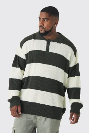 Plus Knitted Stripe Rugby Polo