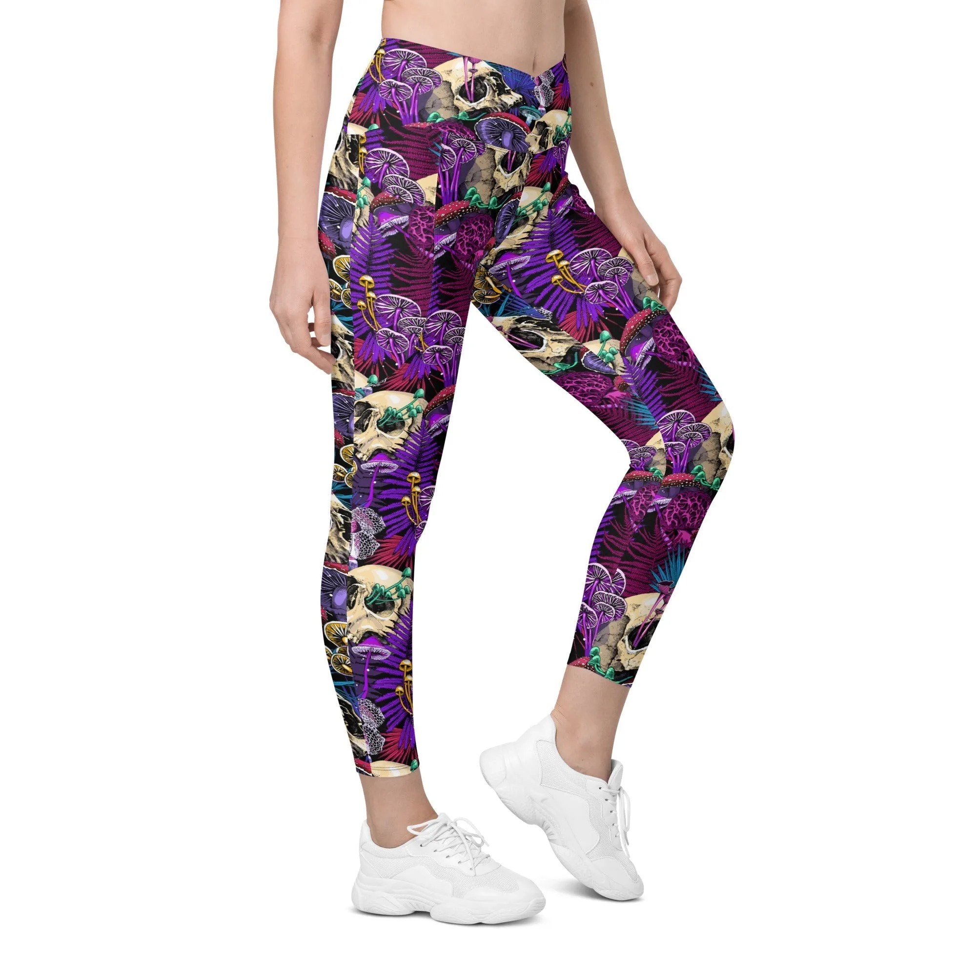 Psychedelic Skulls Crossover Leggings With Pockets