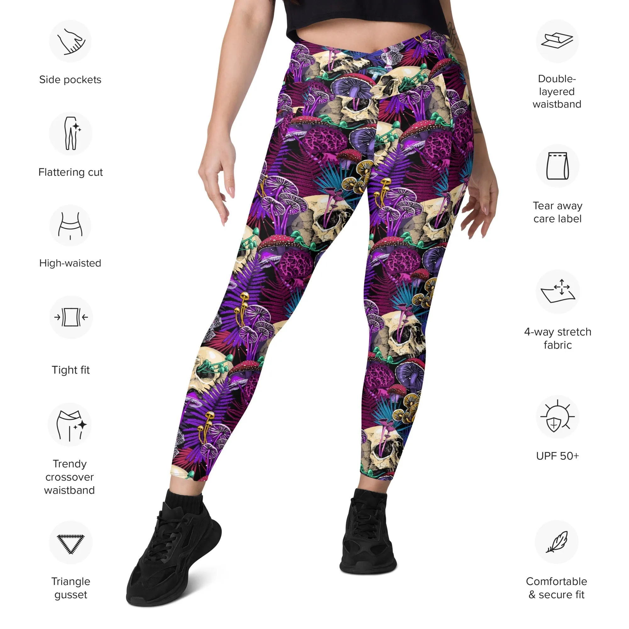 Psychedelic Skulls Crossover Leggings With Pockets