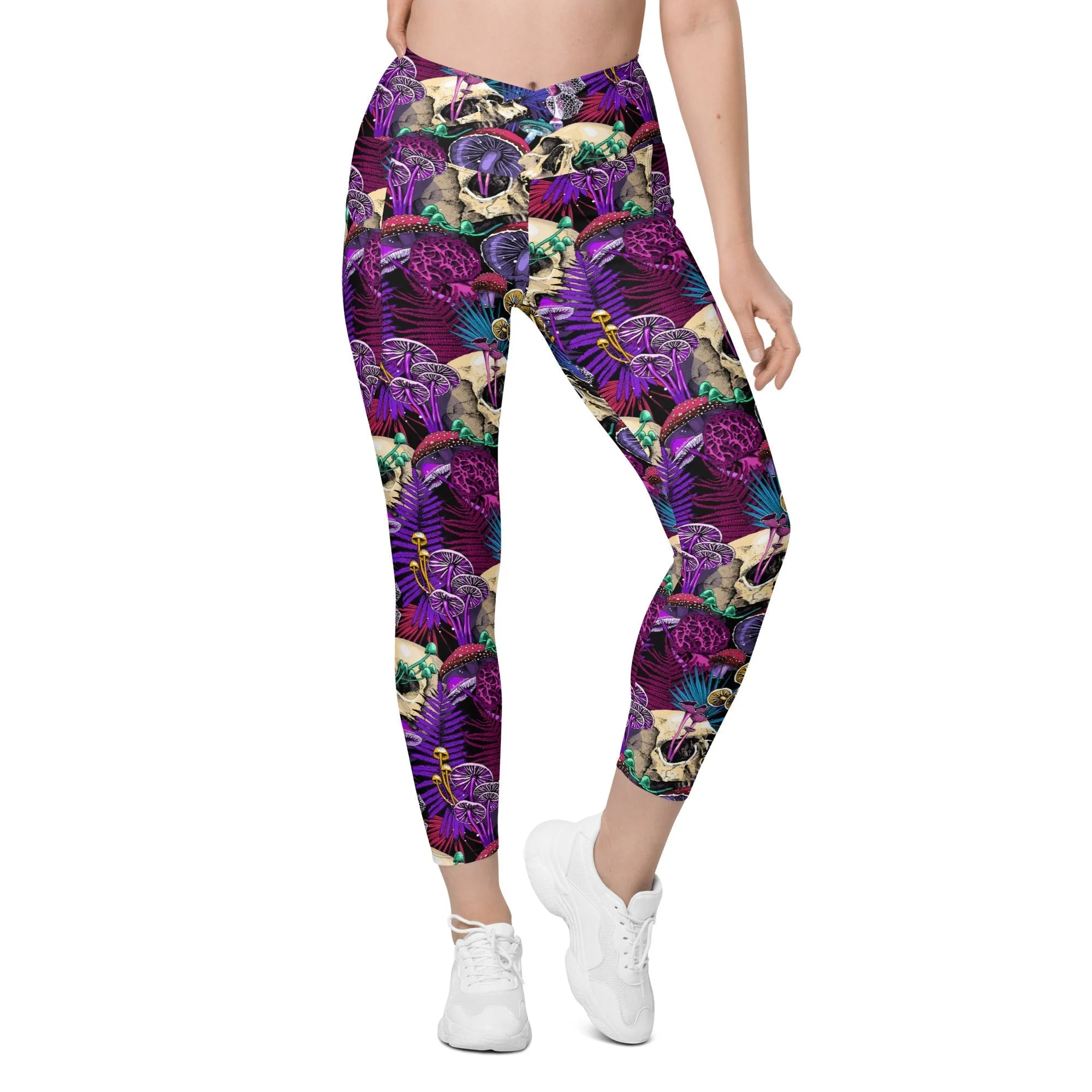 Psychedelic Skulls Crossover Leggings With Pockets