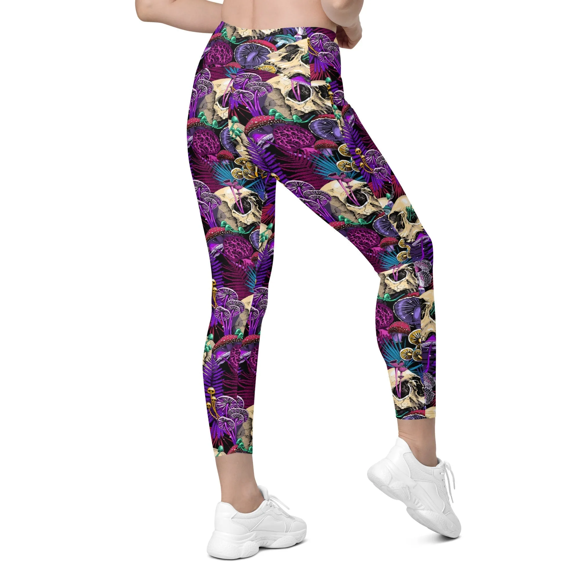 Psychedelic Skulls Crossover Leggings With Pockets