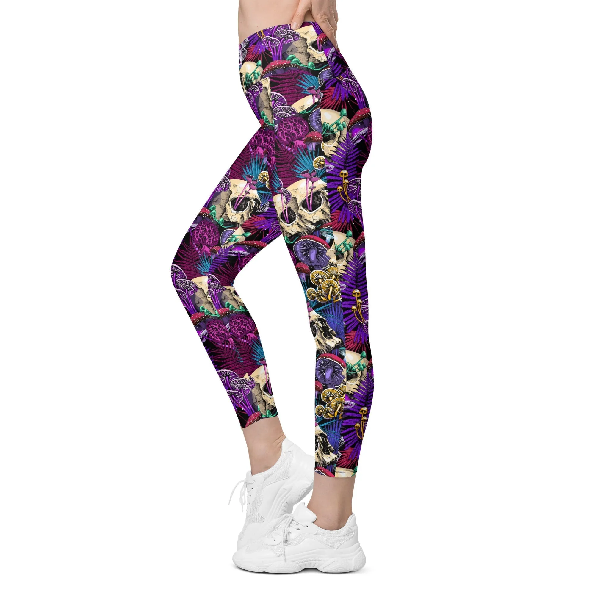 Psychedelic Skulls Crossover Leggings With Pockets