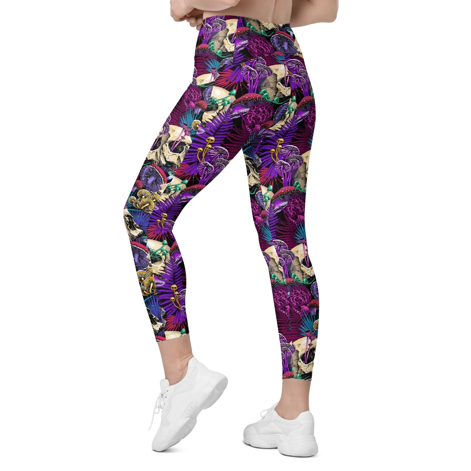 Psychedelic Skulls Crossover Leggings With Pockets