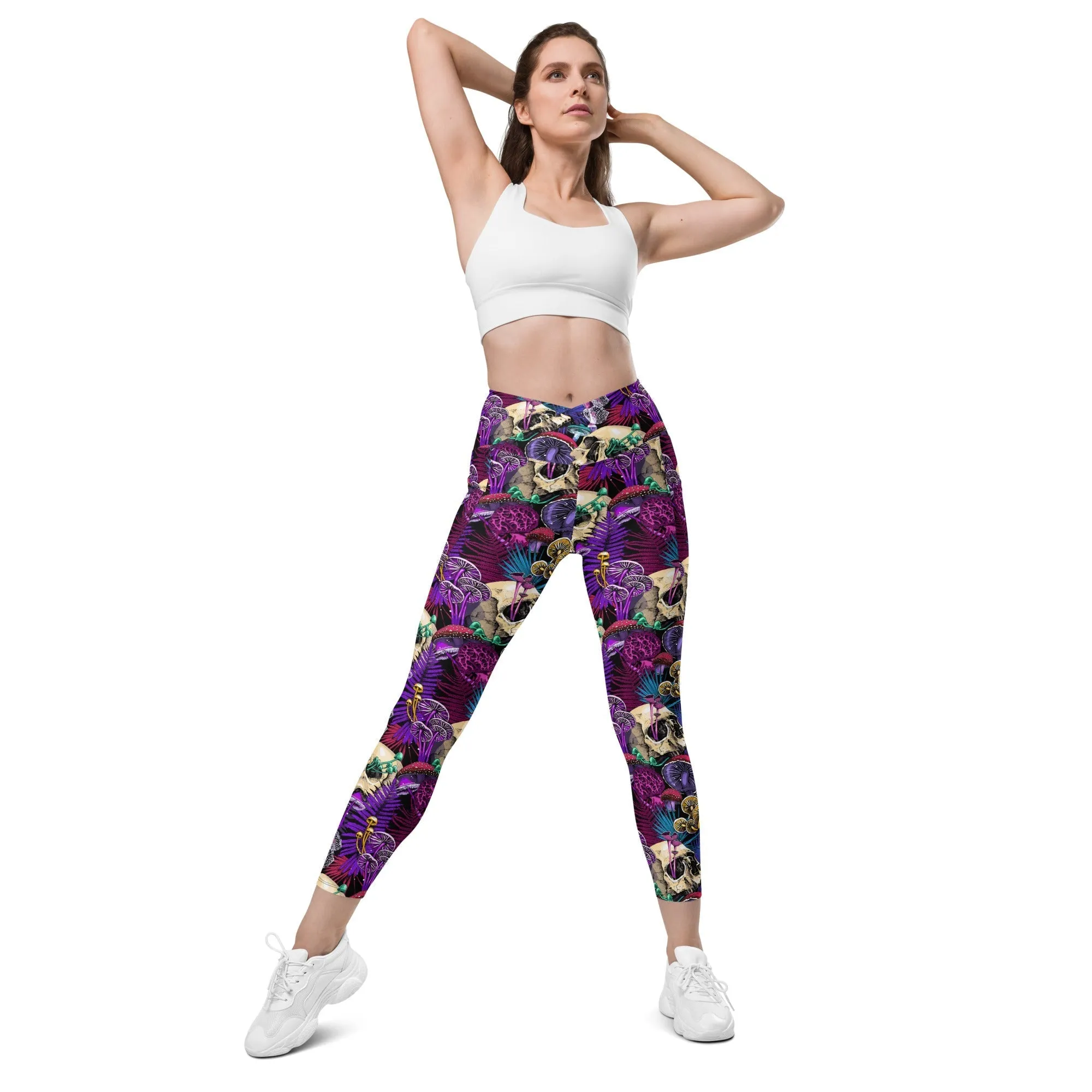 Psychedelic Skulls Crossover Leggings With Pockets