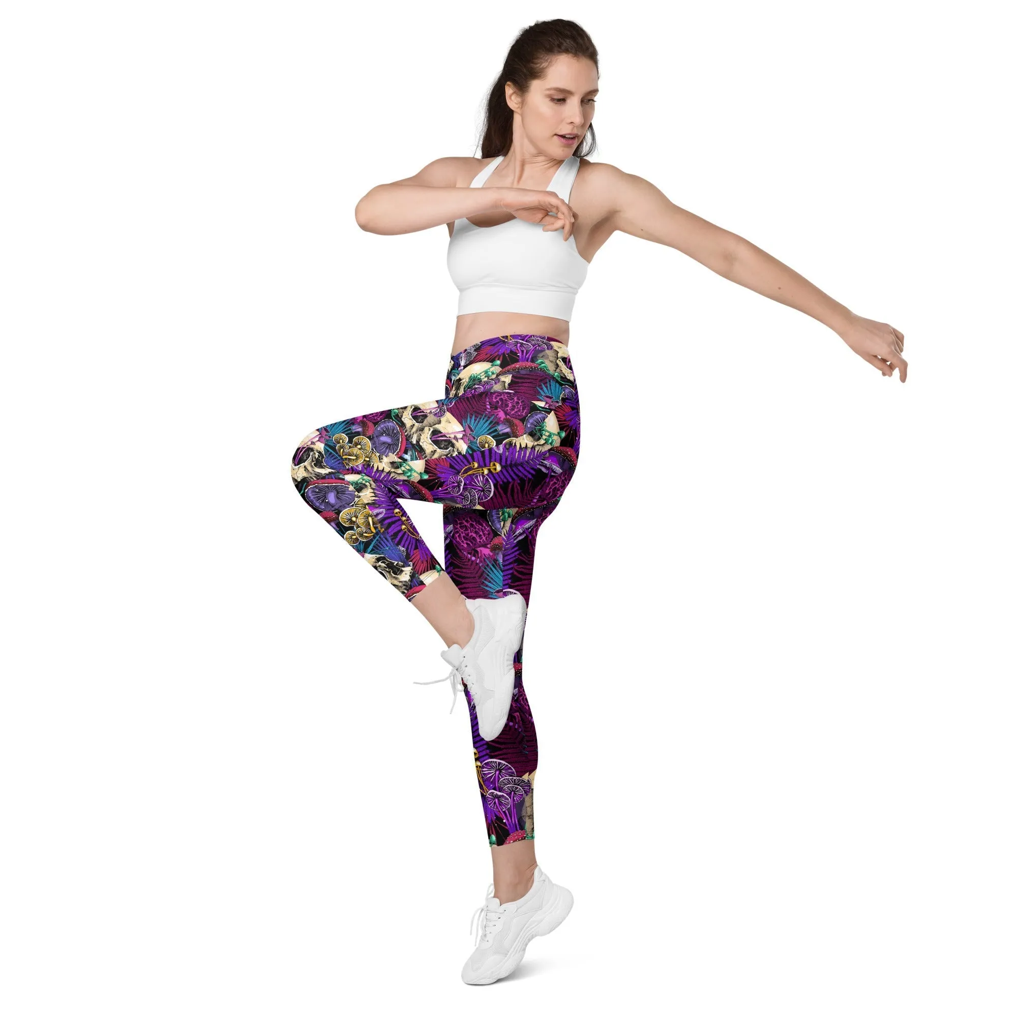 Psychedelic Skulls Crossover Leggings With Pockets