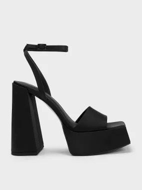 Recycled Polyester Ankle-Strap Platform Sandals - Black Textured