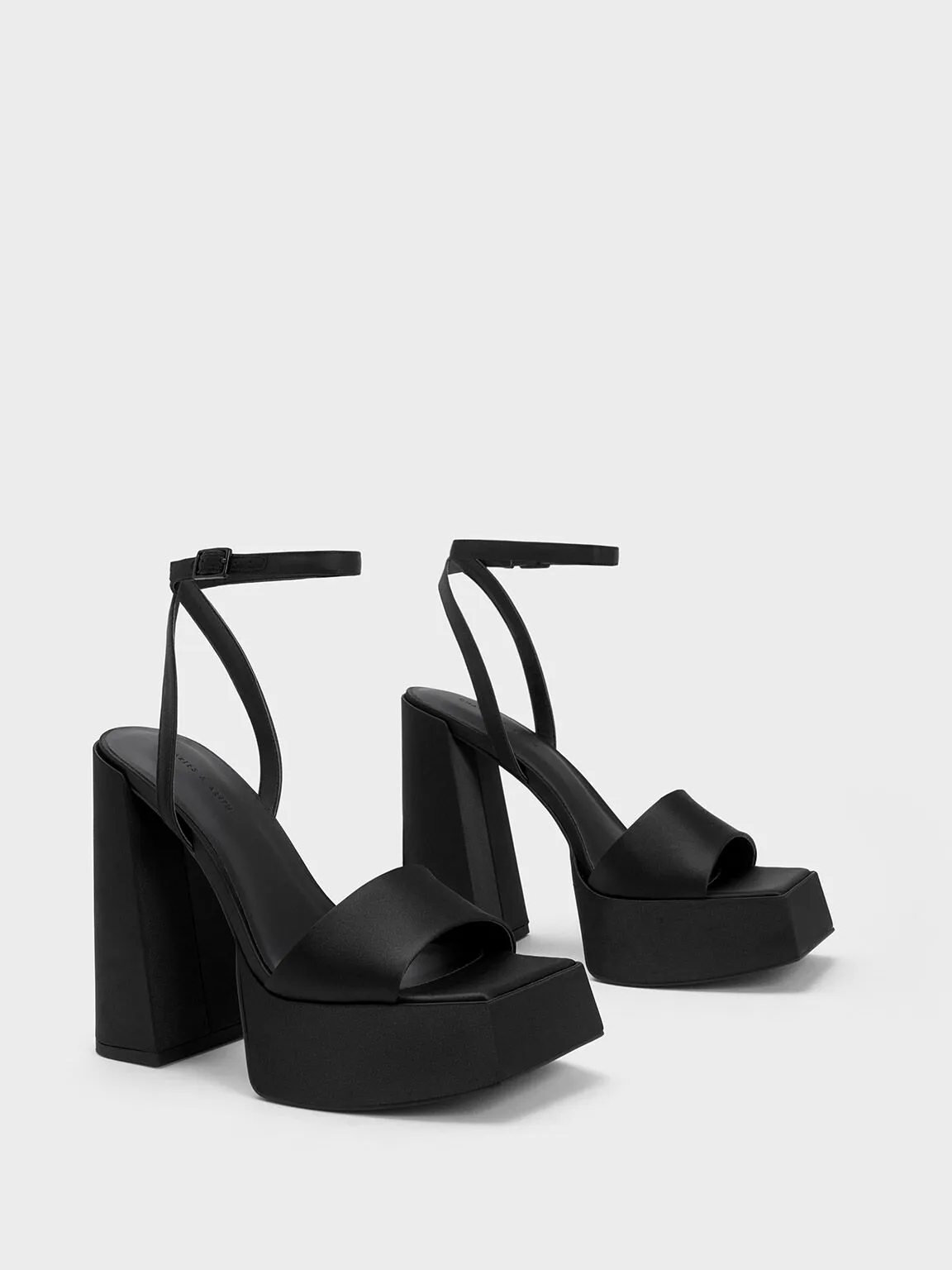 Recycled Polyester Ankle-Strap Platform Sandals - Black Textured