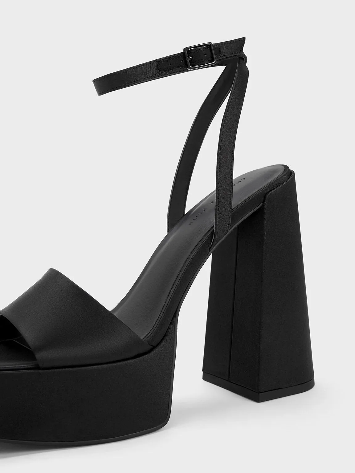 Recycled Polyester Ankle-Strap Platform Sandals - Black Textured