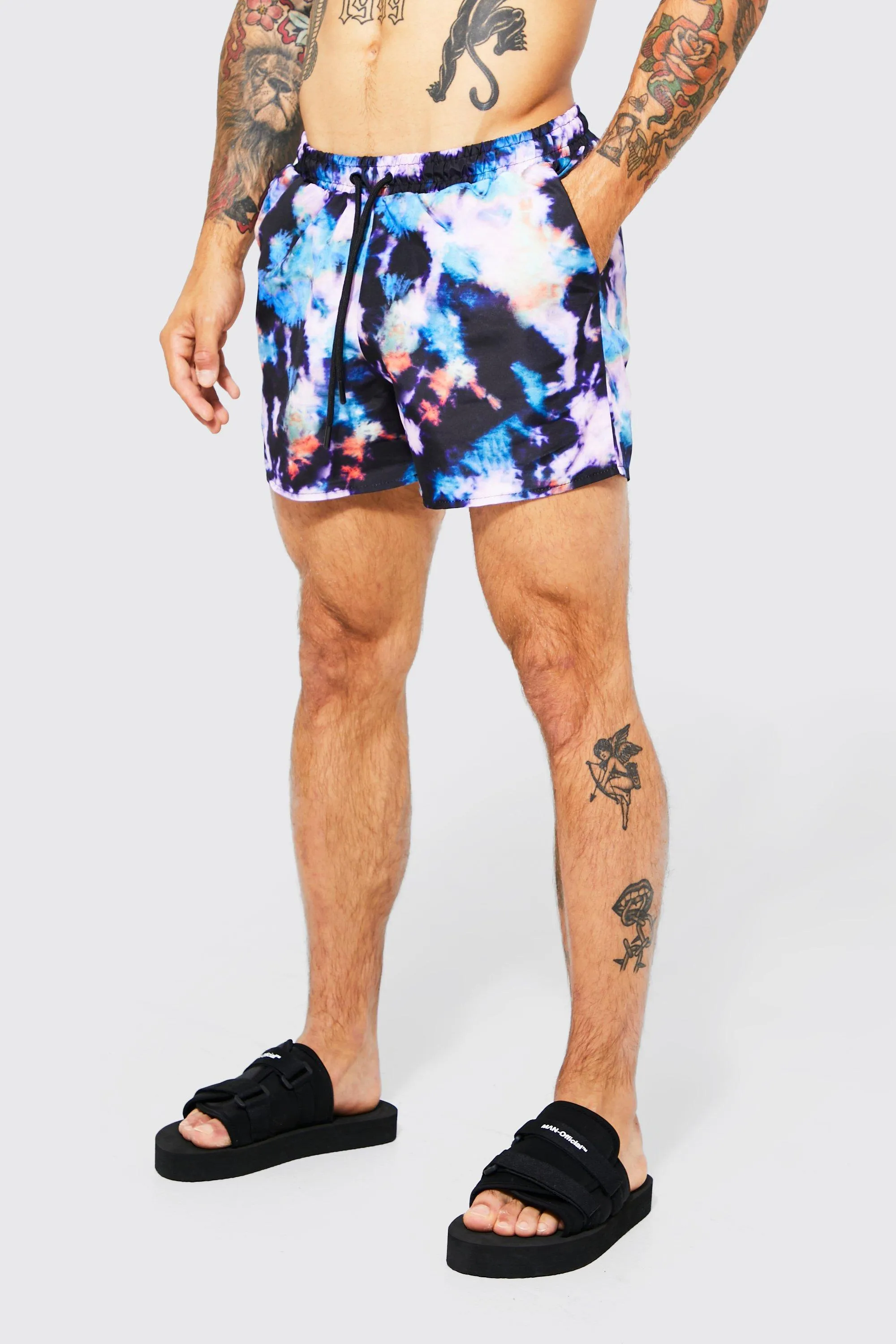 Short Length Tie Dye Swim Short | boohooMAN UK