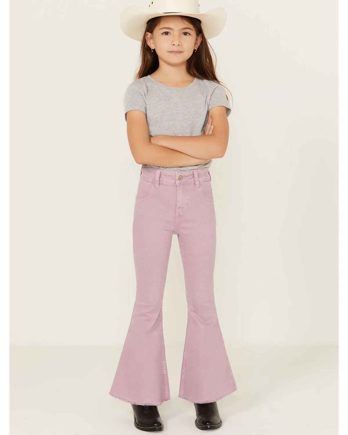 Shyanne Little Girls' Super Flare Distressed Hem Stretch Jeans