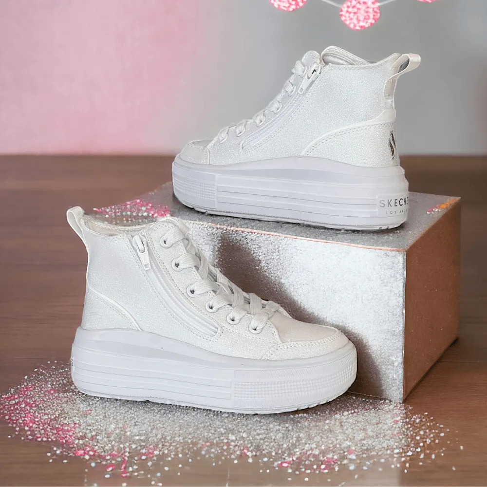 Skechers Girls Hyperlift White Glitter Hi-Top Trainers