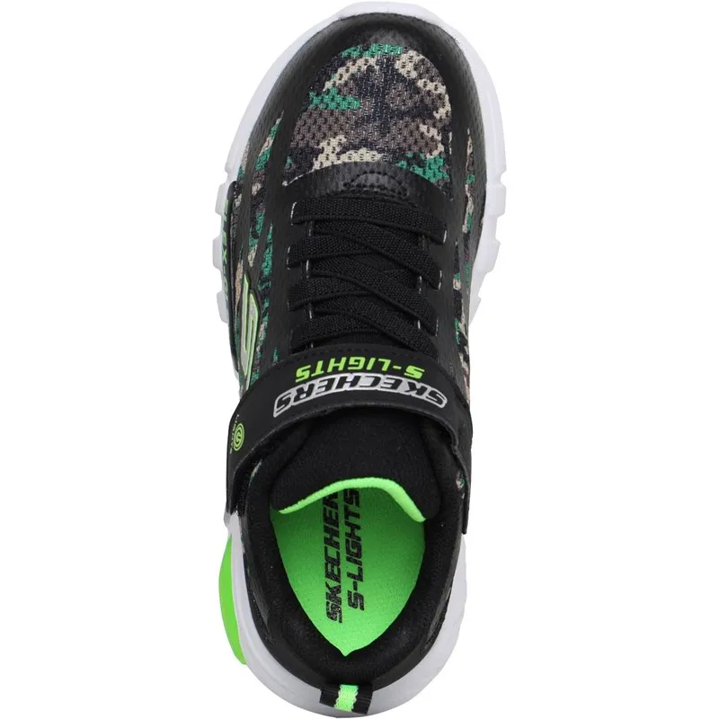 SKECHERS Junior Boys S Lights Flex Glow Rondler Trainers Camo