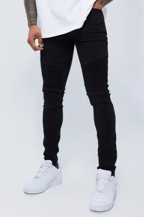 Skinny Stretch Biker Panelled Jeans