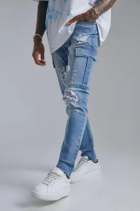 Skinny Stretch Rip & Repair Cargo Jeans