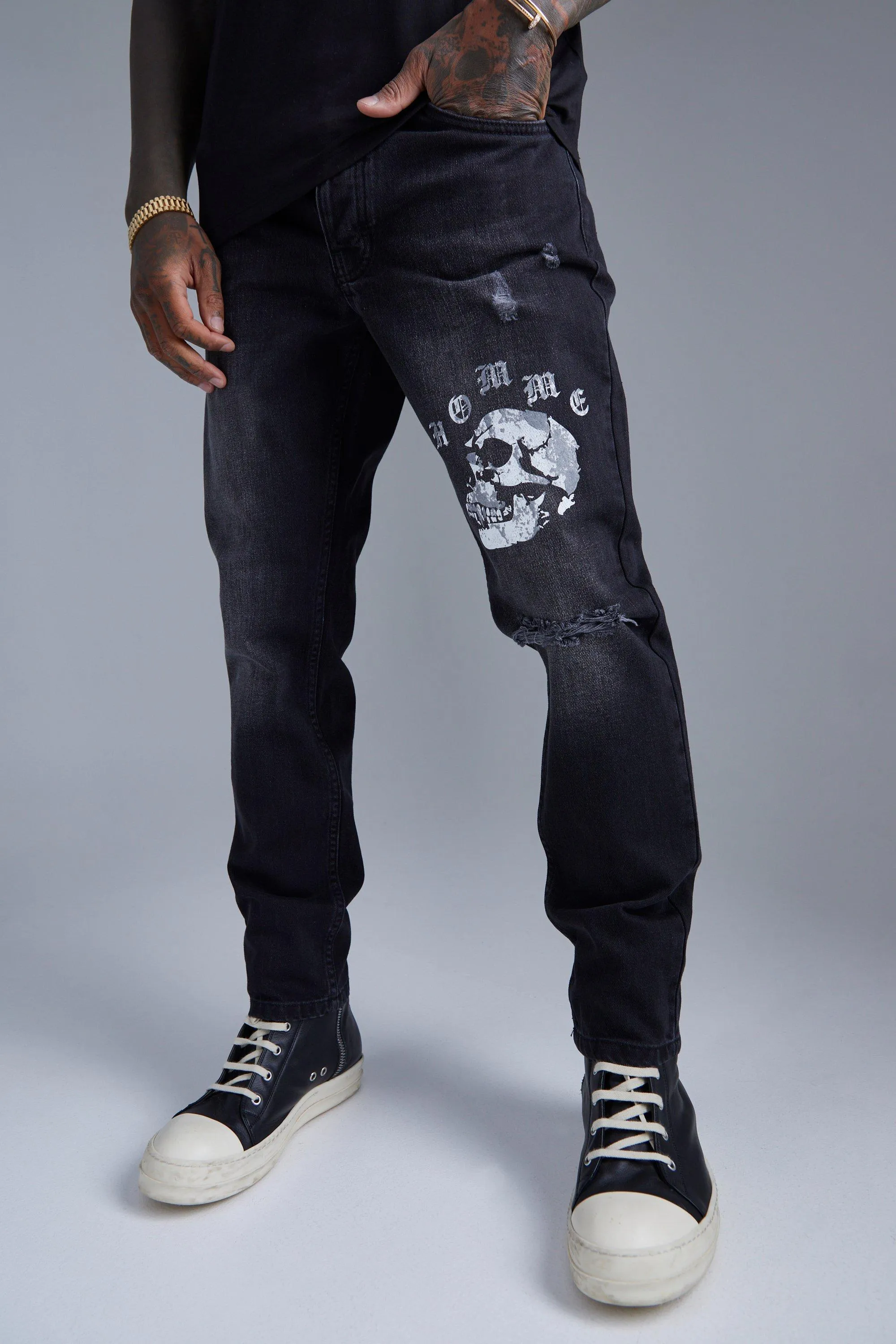 Slim Rigid Homme Skull Print Jeans