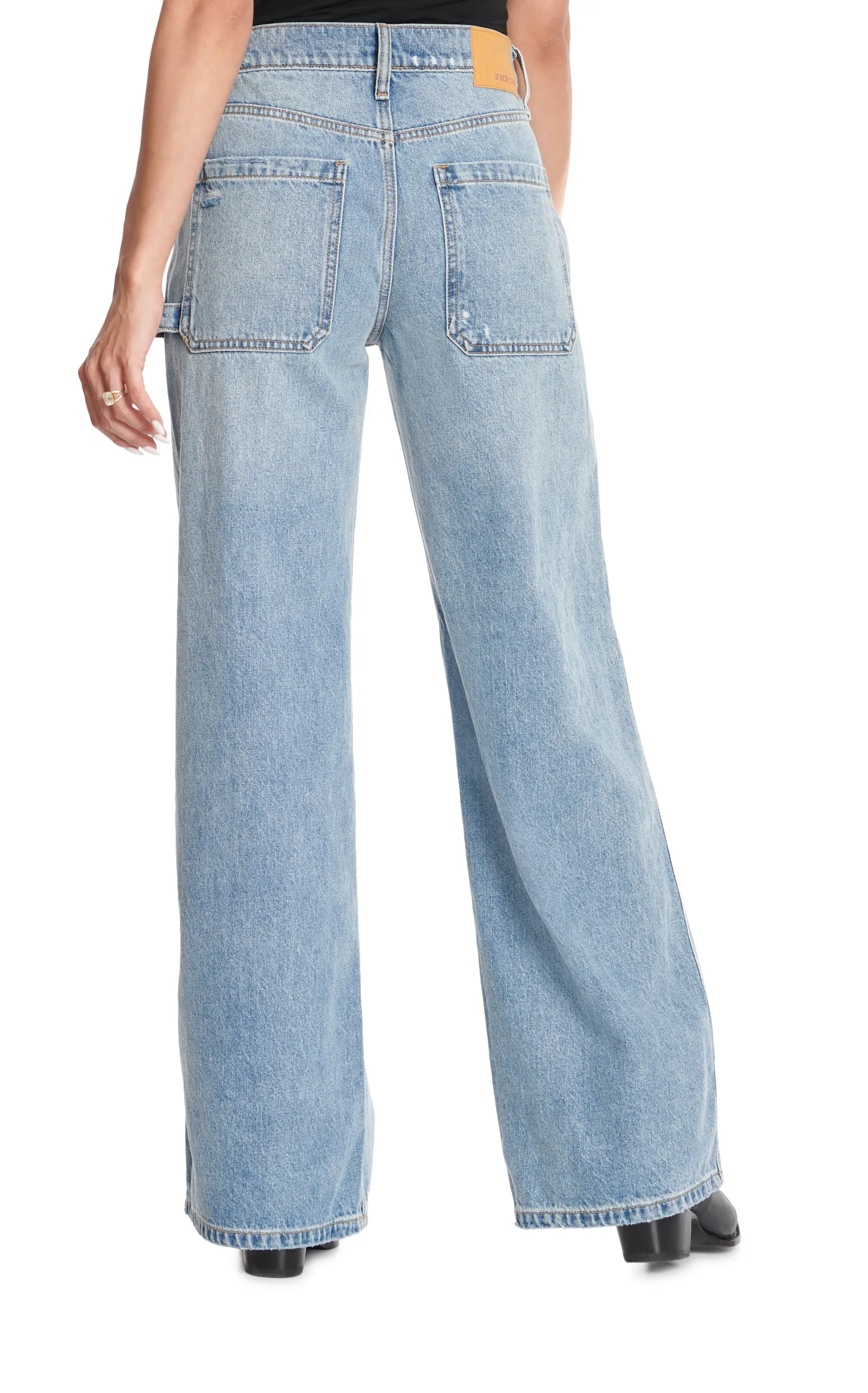 Sneak Peek Women's Light Wash Wide Leg Distressed Utility Jeans