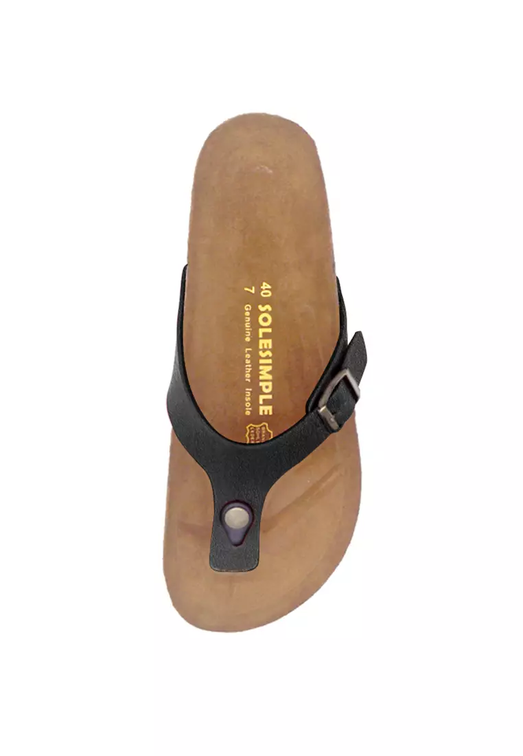 SoleSimple Prague - Black Leather Sandals & Flip Flops