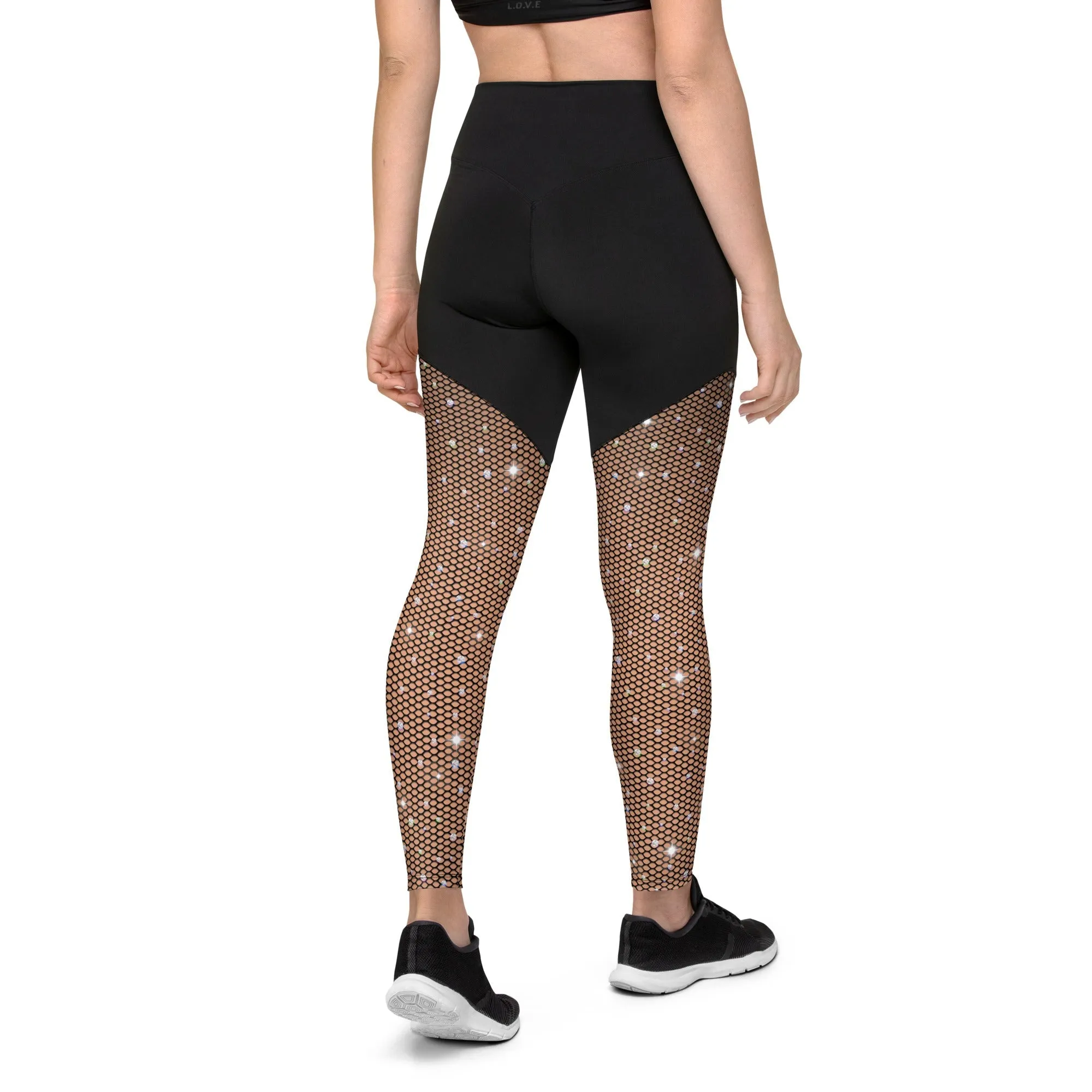 Sparkle Fishnet Print Compression Leggings