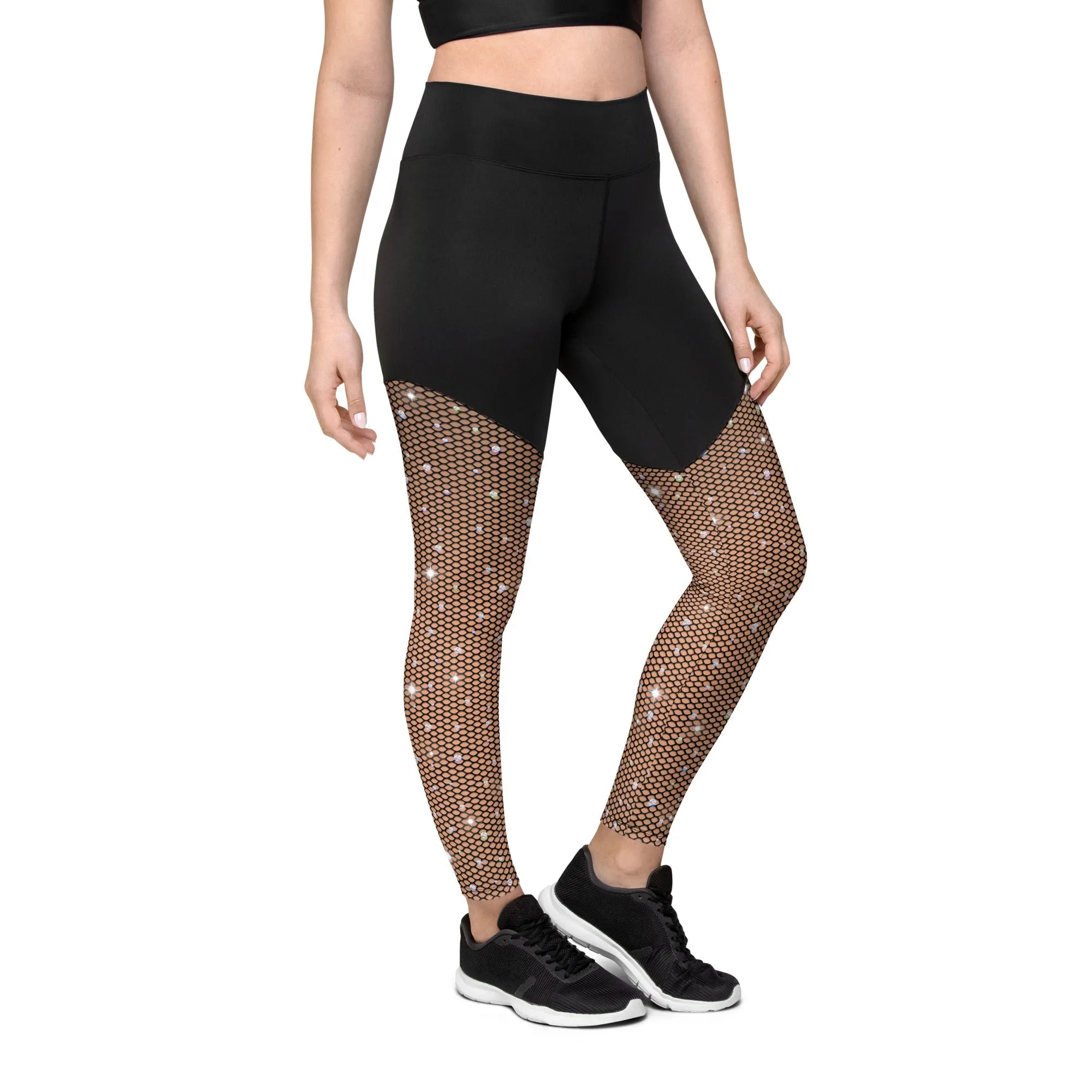 Sparkle Fishnet Print Compression Leggings