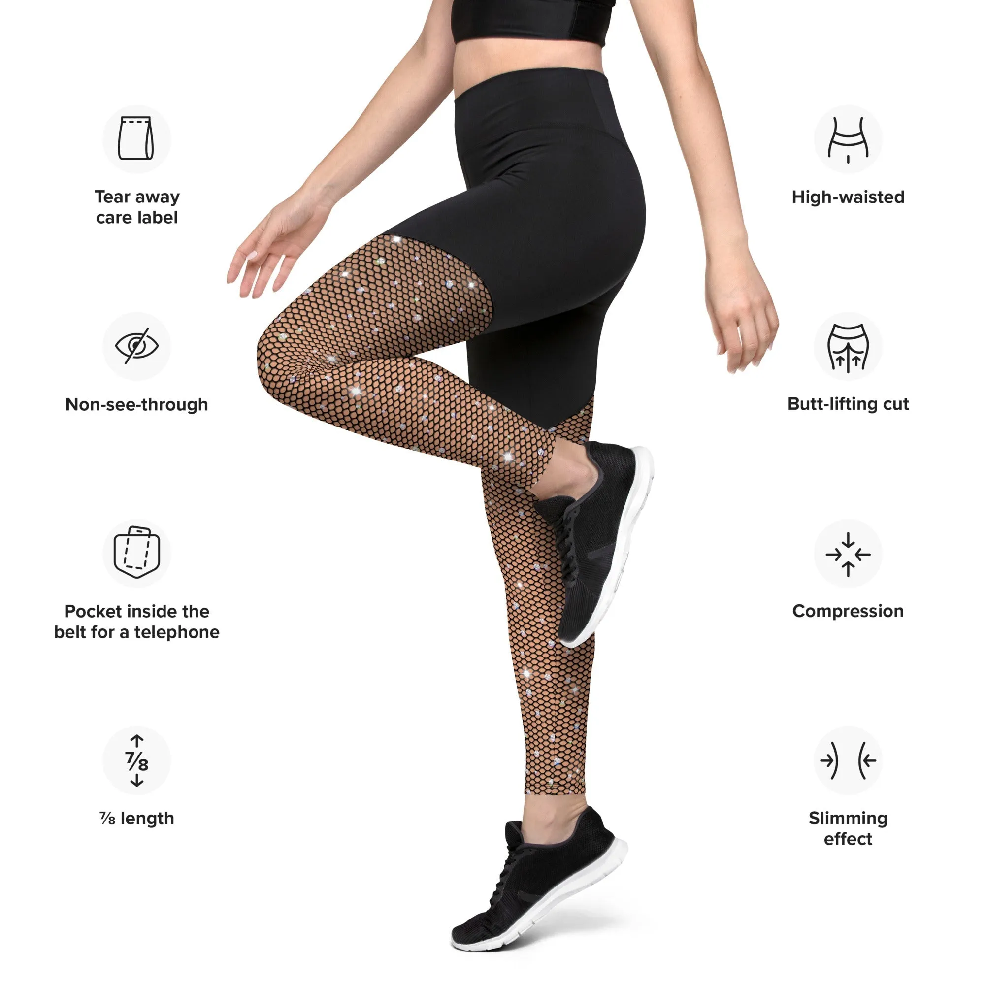 Sparkle Fishnet Print Compression Leggings