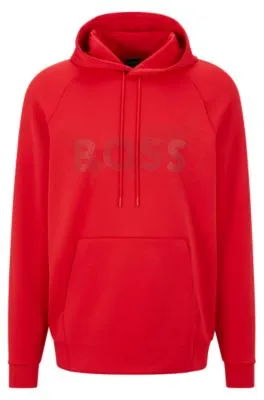 Stretch-interlock relaxed-fit hoodie with rhinestone logo