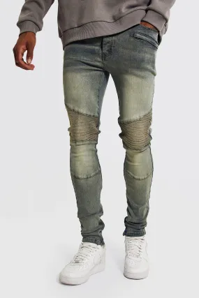 Tall Skinny Fit Biker Jeans With Zip Hem | boohooMAN UK