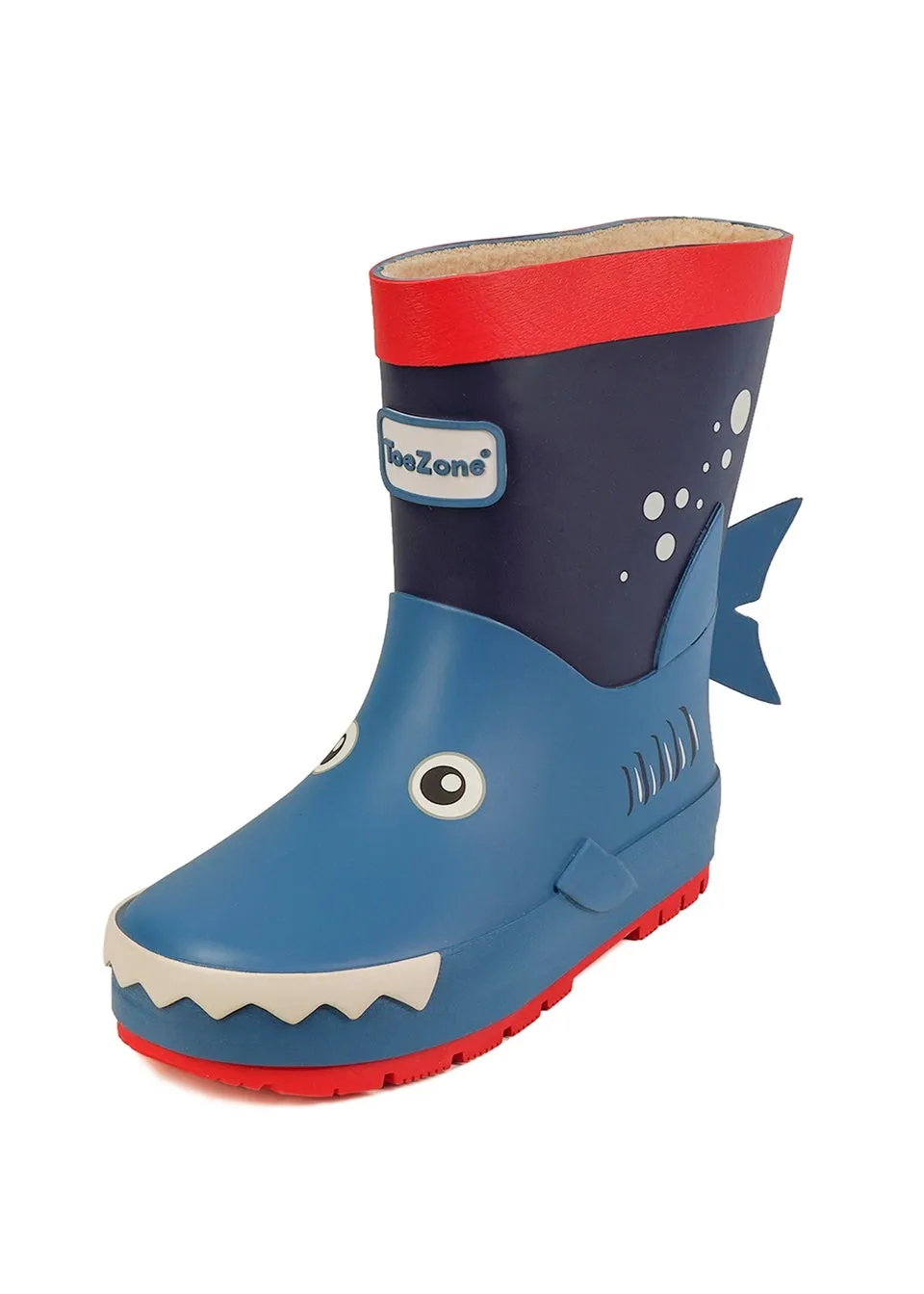 ToeZone Boys Blue Rico Novelty Shark Rain Boot (Younger 6- Older 12)