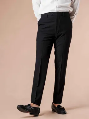 Trousers With Belt Loop - Seersucker Black Plain (Stretchable)