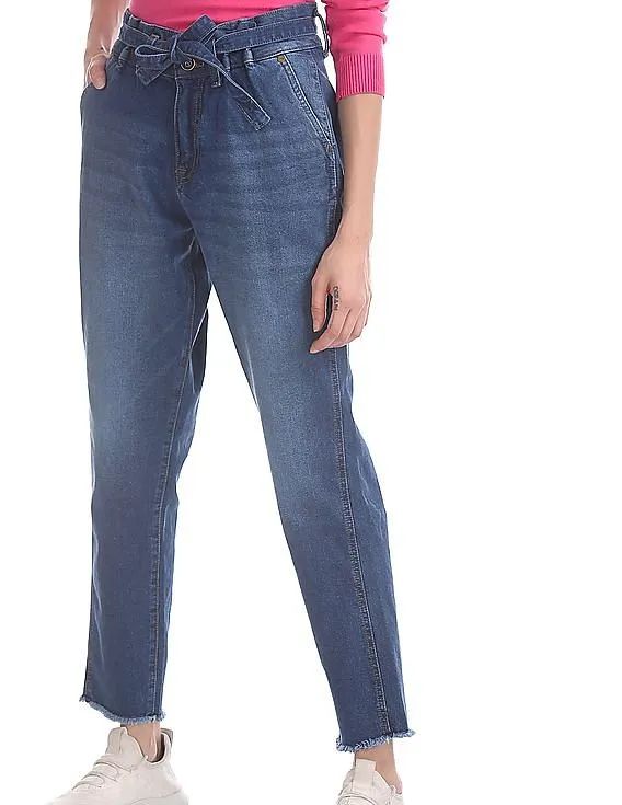 U.S. Polo Assn. Women Blue Girlfriend Fit Belted Waist Jeans