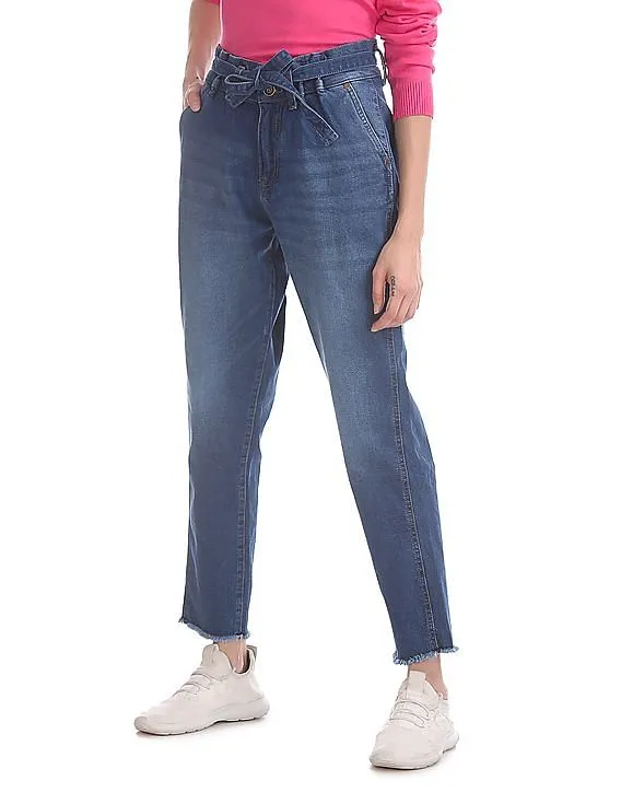 U.S. Polo Assn. Women Blue Girlfriend Fit Belted Waist Jeans