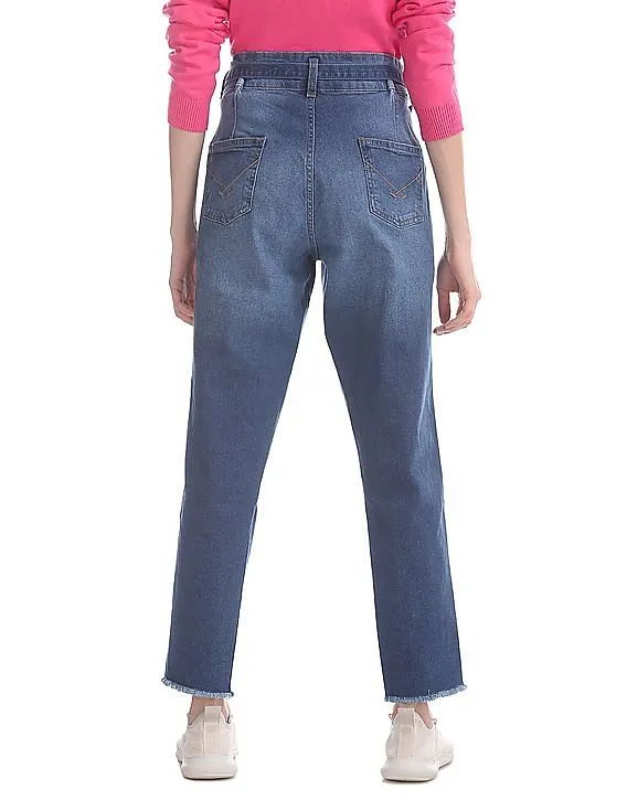 U.S. Polo Assn. Women Blue Girlfriend Fit Belted Waist Jeans