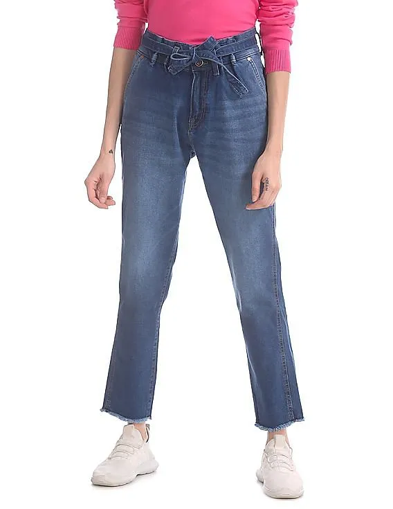 U.S. Polo Assn. Women Blue Girlfriend Fit Belted Waist Jeans