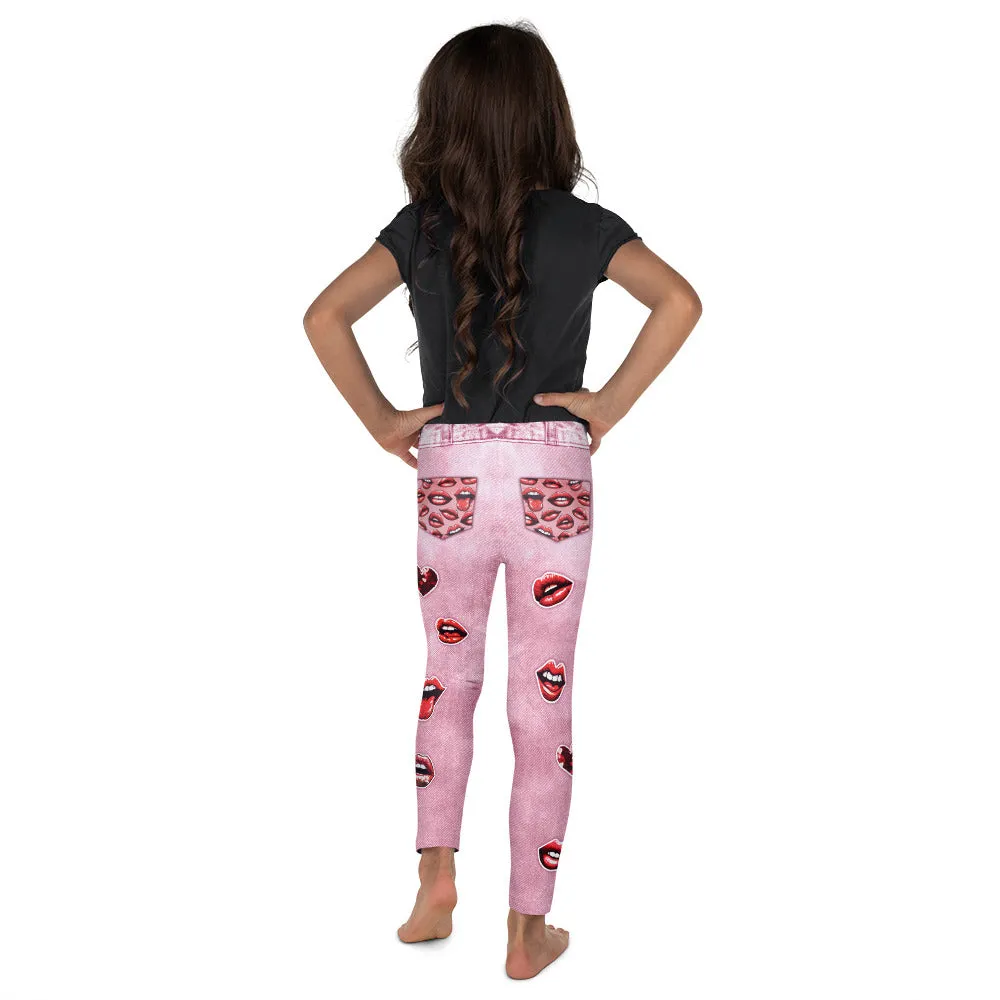 Valentine Lips Denim Print Kid's Leggings