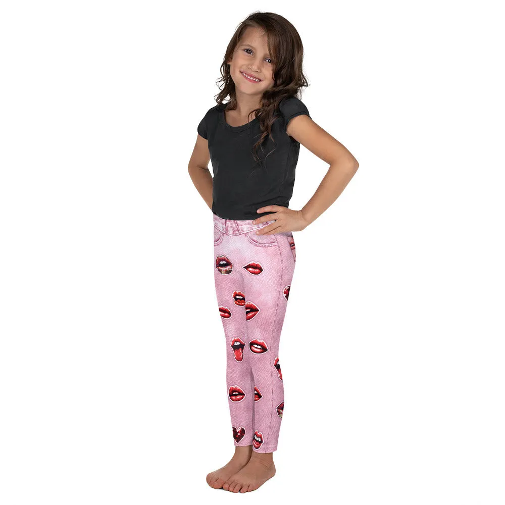 Valentine Lips Denim Print Kid's Leggings