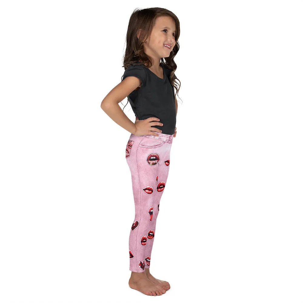 Valentine Lips Denim Print Kid's Leggings