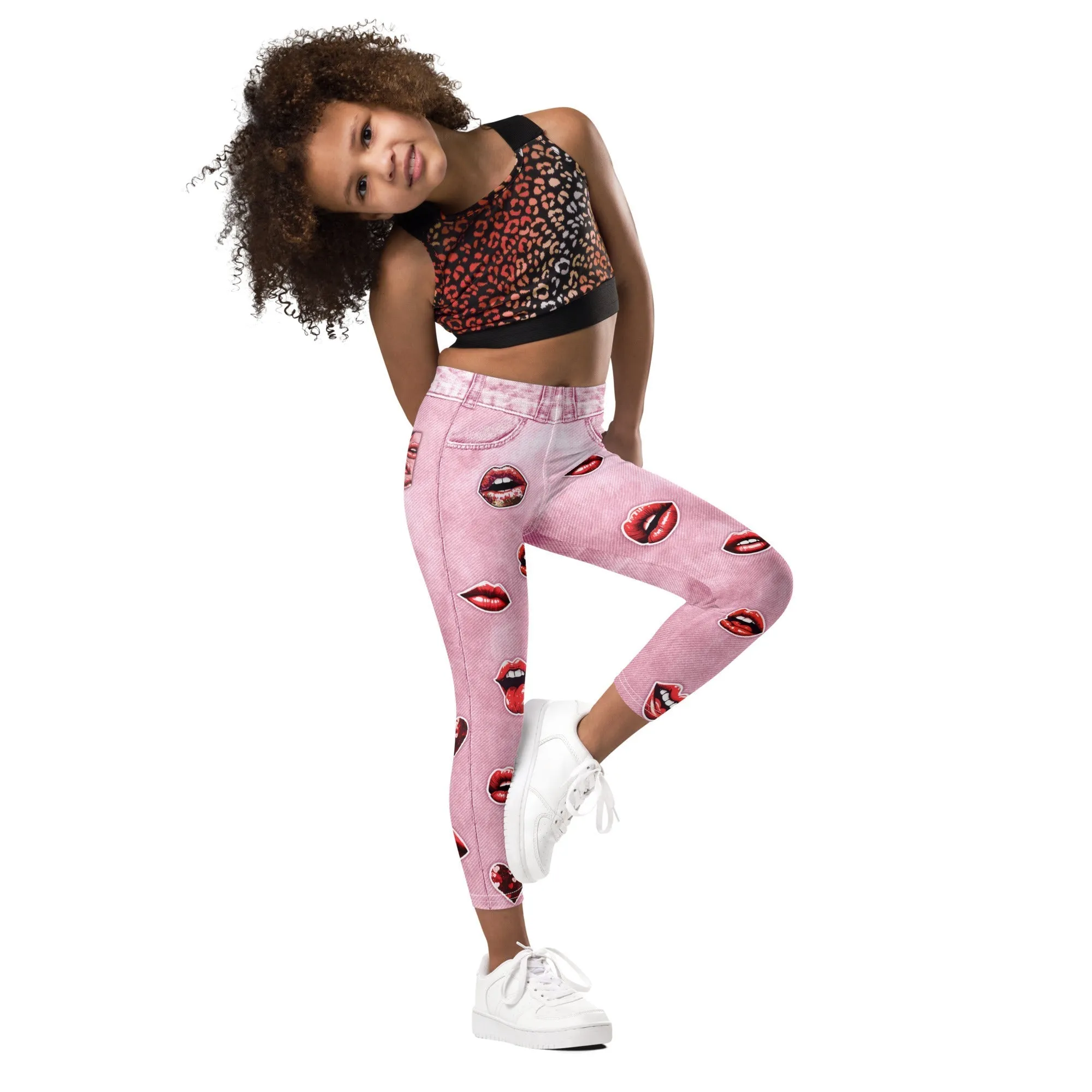 Valentine Lips Denim Print Kid's Leggings