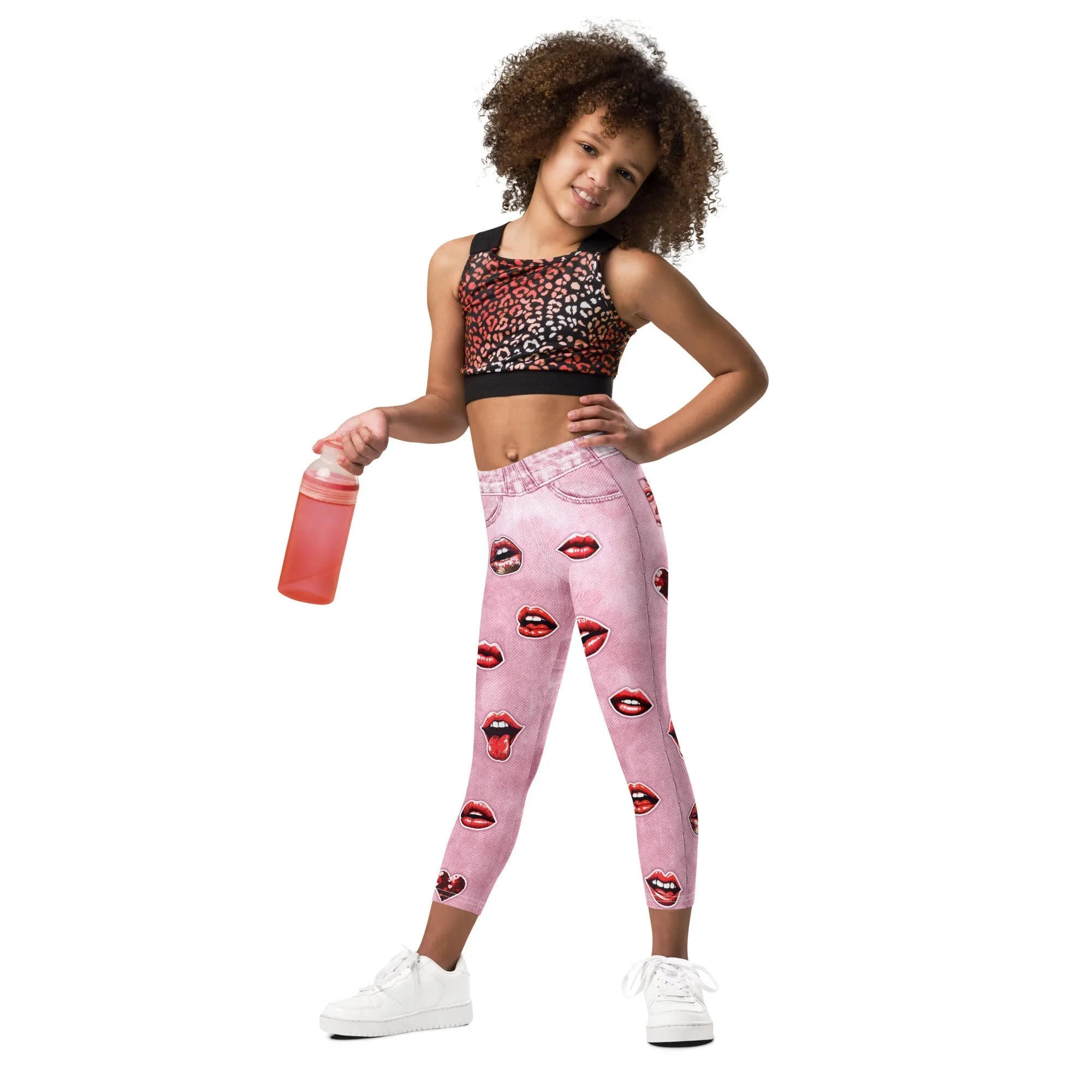 Valentine Lips Denim Print Kid's Leggings