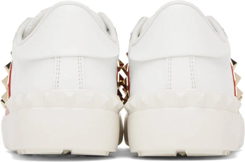 Valentino Garavani White & Red Rockstud Untitled Sneakers