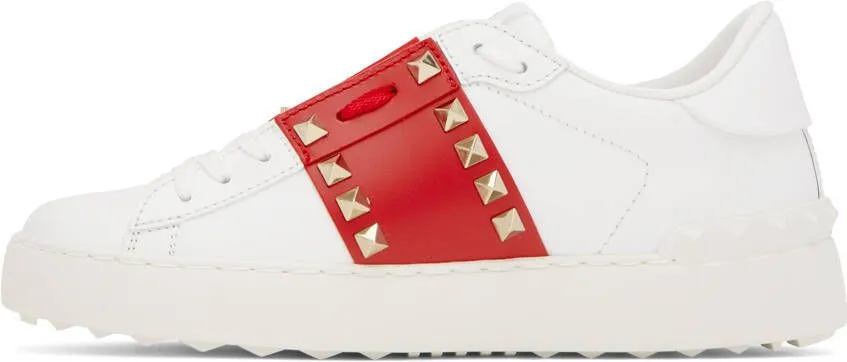 Valentino Garavani White & Red Rockstud Untitled Sneakers