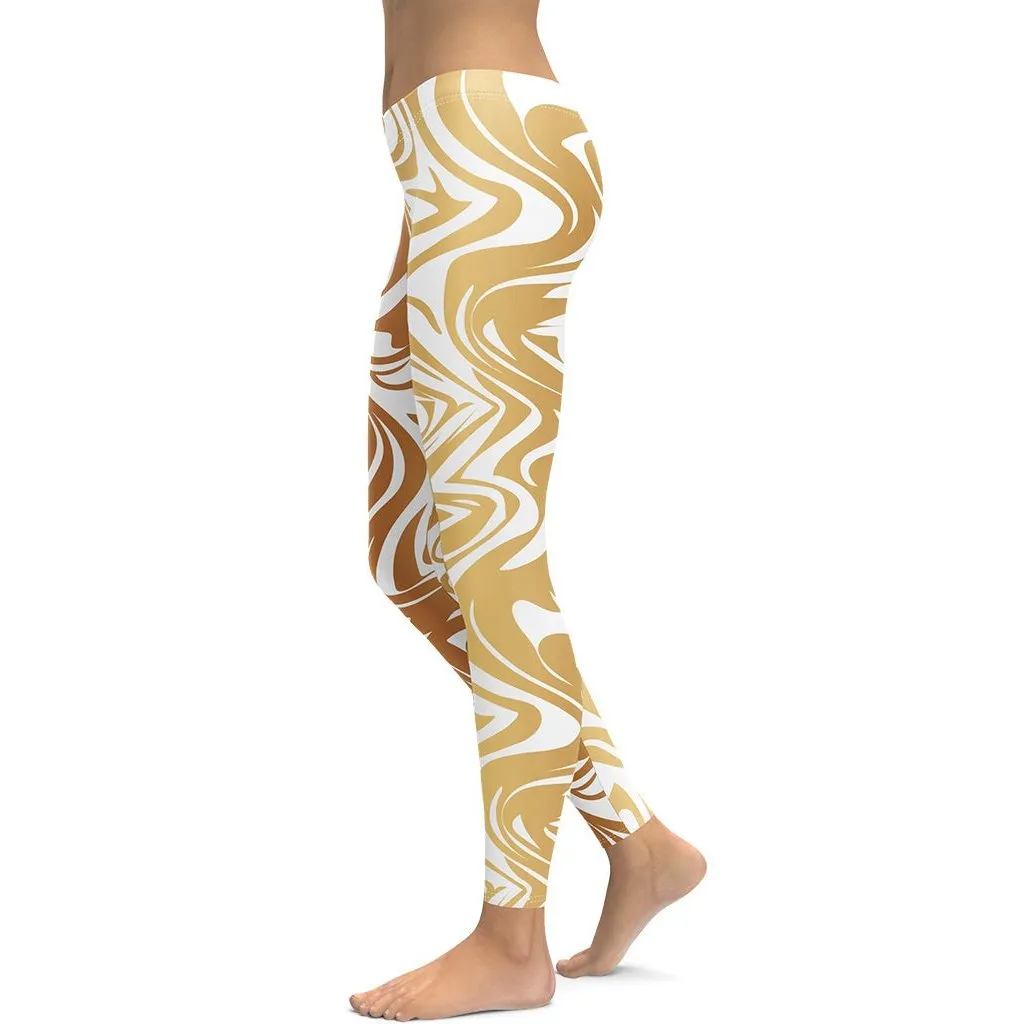 White & Gold Print Leggings